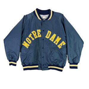 Vintage Notre Dame Fighting Irish Bomber Jacket Mens XL Made in‎ USA Satin Bike